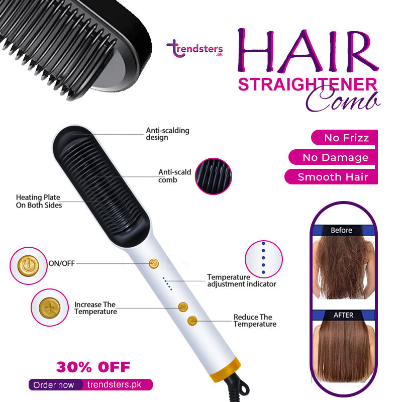 Electric 2-in-1 Professional Hair Straightener Comb Hair Brush