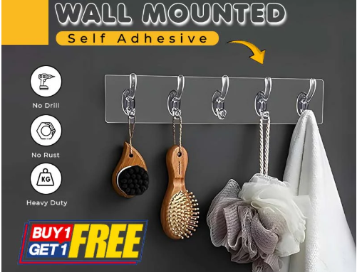 6 Row Transparent Wall Hooks (BUY ONE GET ONE FREE)